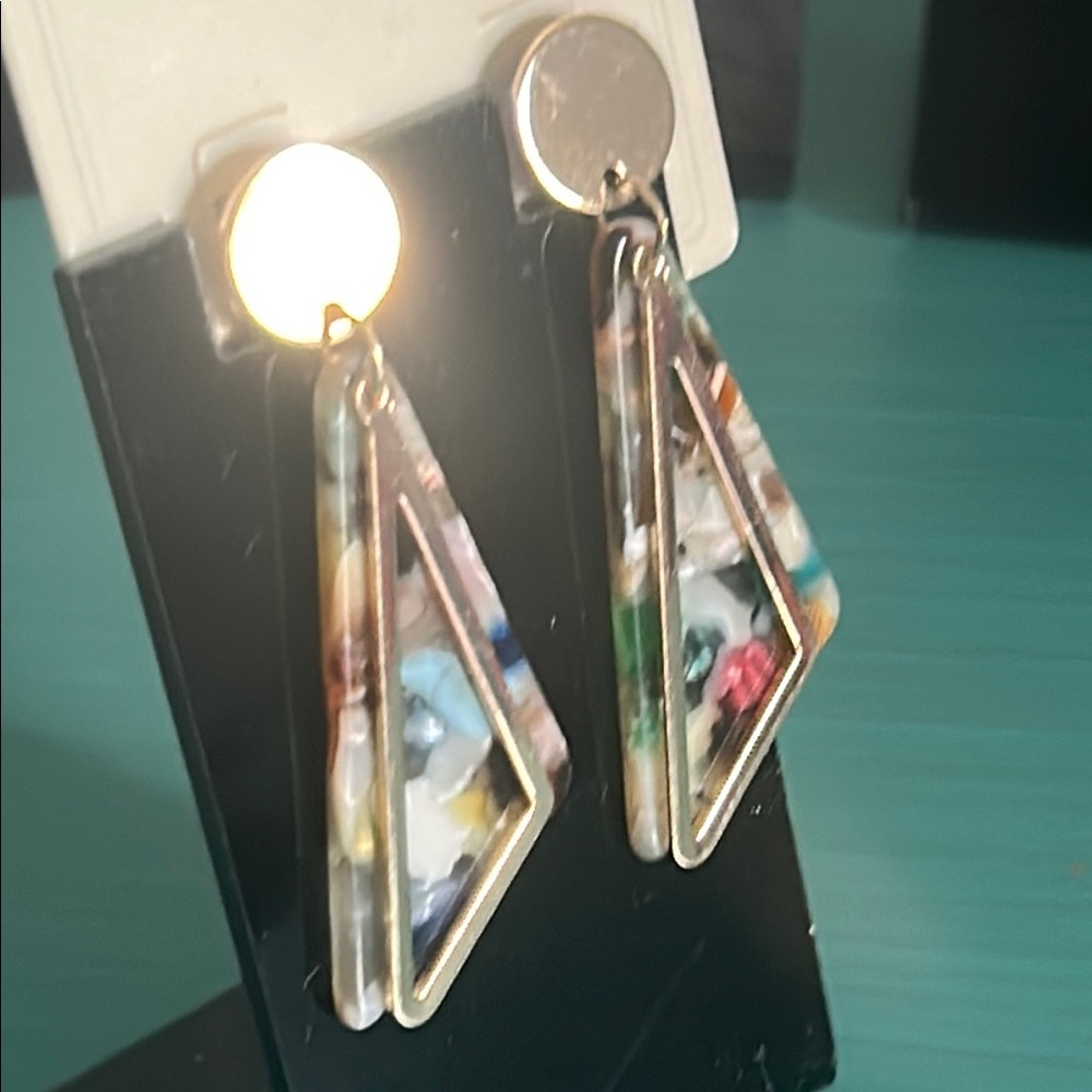 New Lot 5 Pais of Gold Wood and Multicolor Art Deco Boho Style Drop Earrings Set - Picture 5 of 12